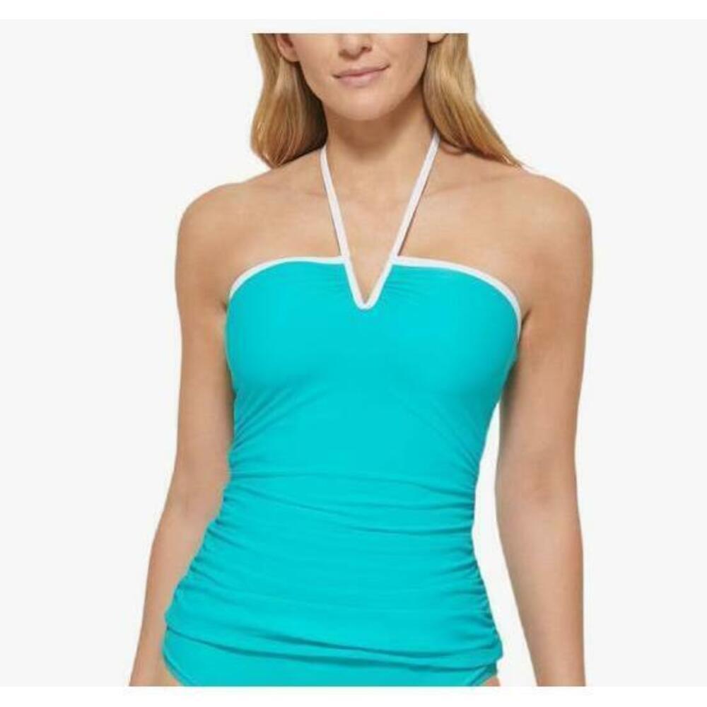 Calvin Klein Women's Blue V-Wire Bandeau Halter Tankini Top S